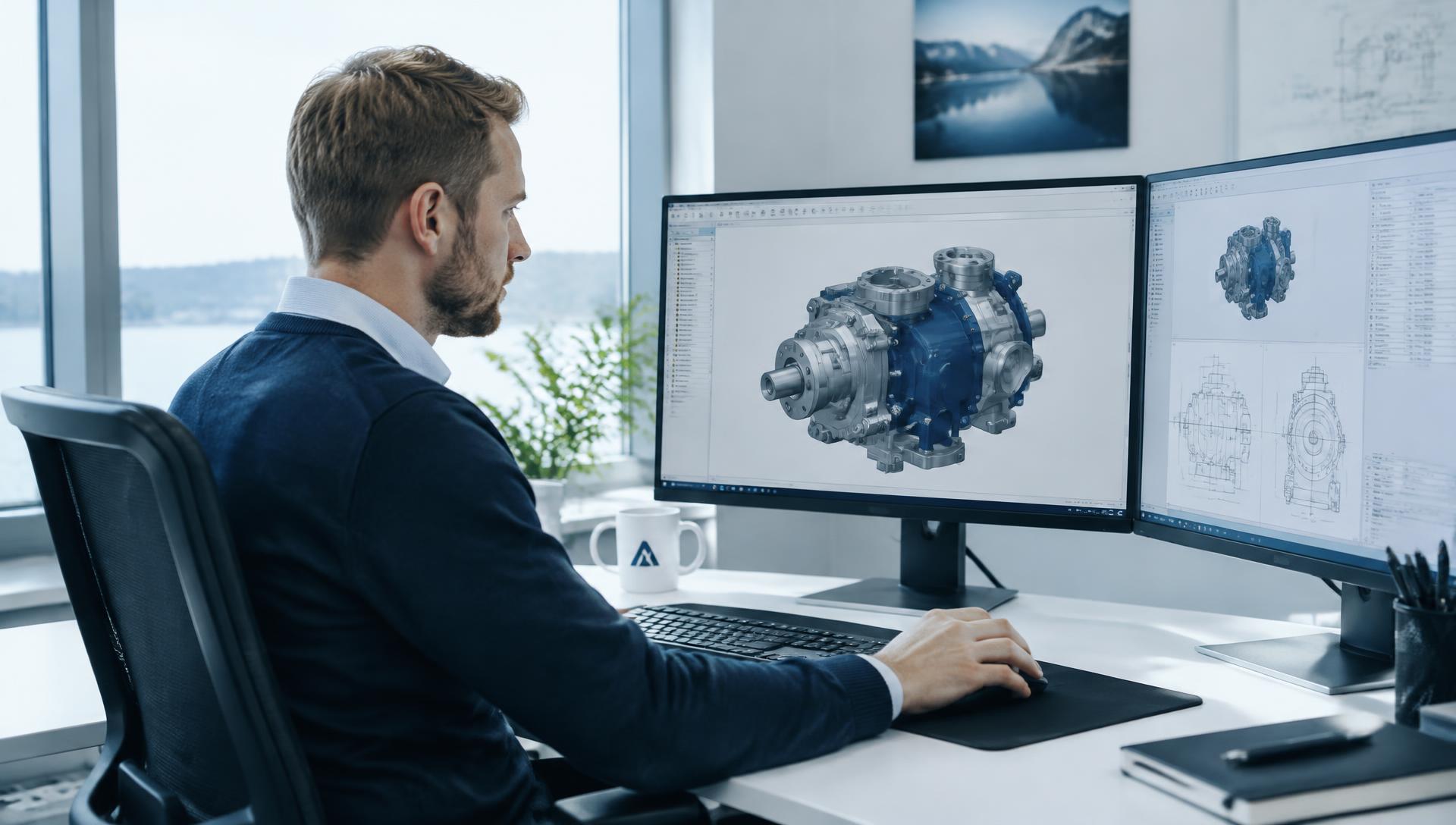 Konstruktör arbetar med en 3D-modell i Autodesk