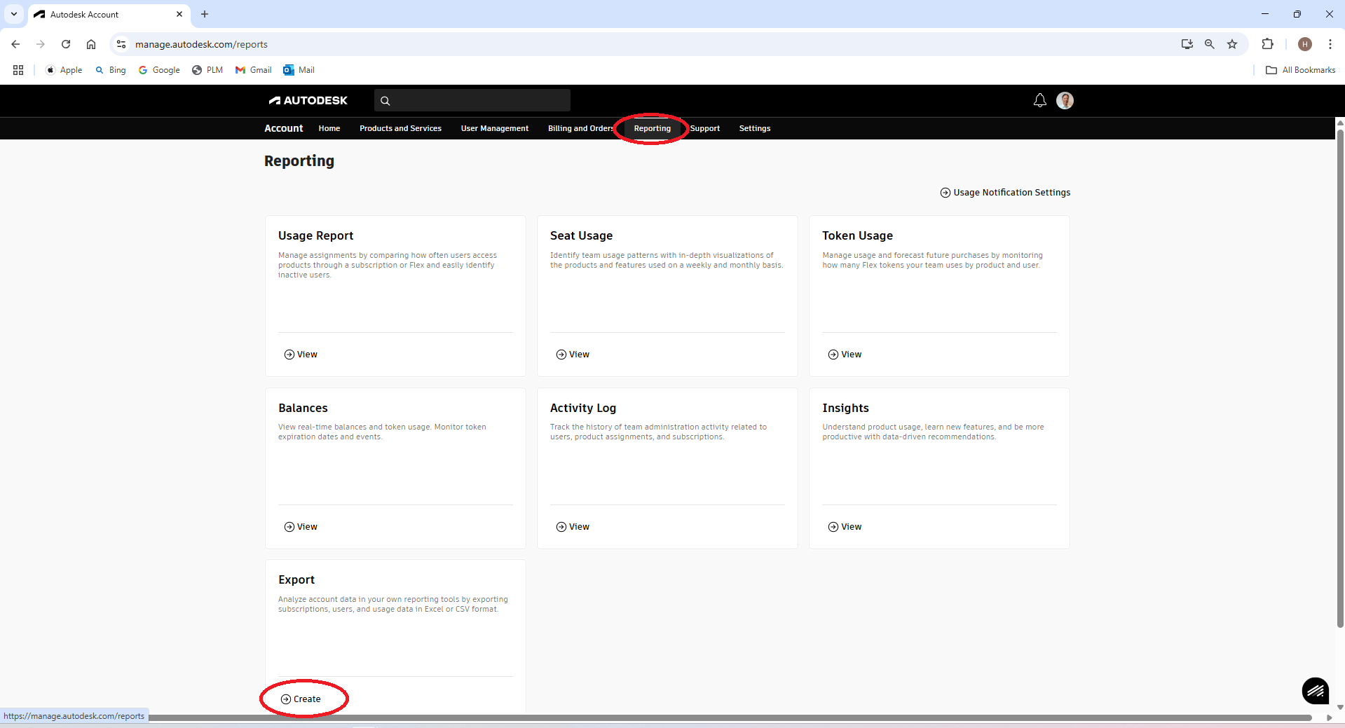 Autodesk Account: Reporting, Export och Create